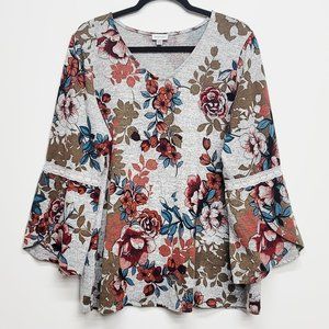 Avenue 14/16 Grey Floral V-Neck Knit Top
